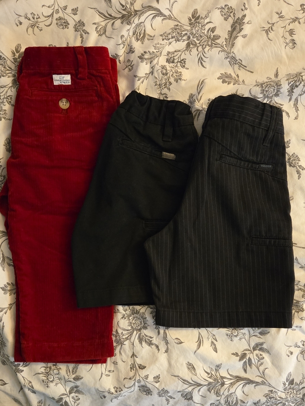 Vineyard Vines Red Courderoy Pants & 2 Volcom Shorts